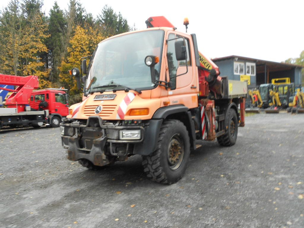 Camión caja abierta, Camión grúa Unimog U400 mit Kran Palfinger PK11502: foto 27